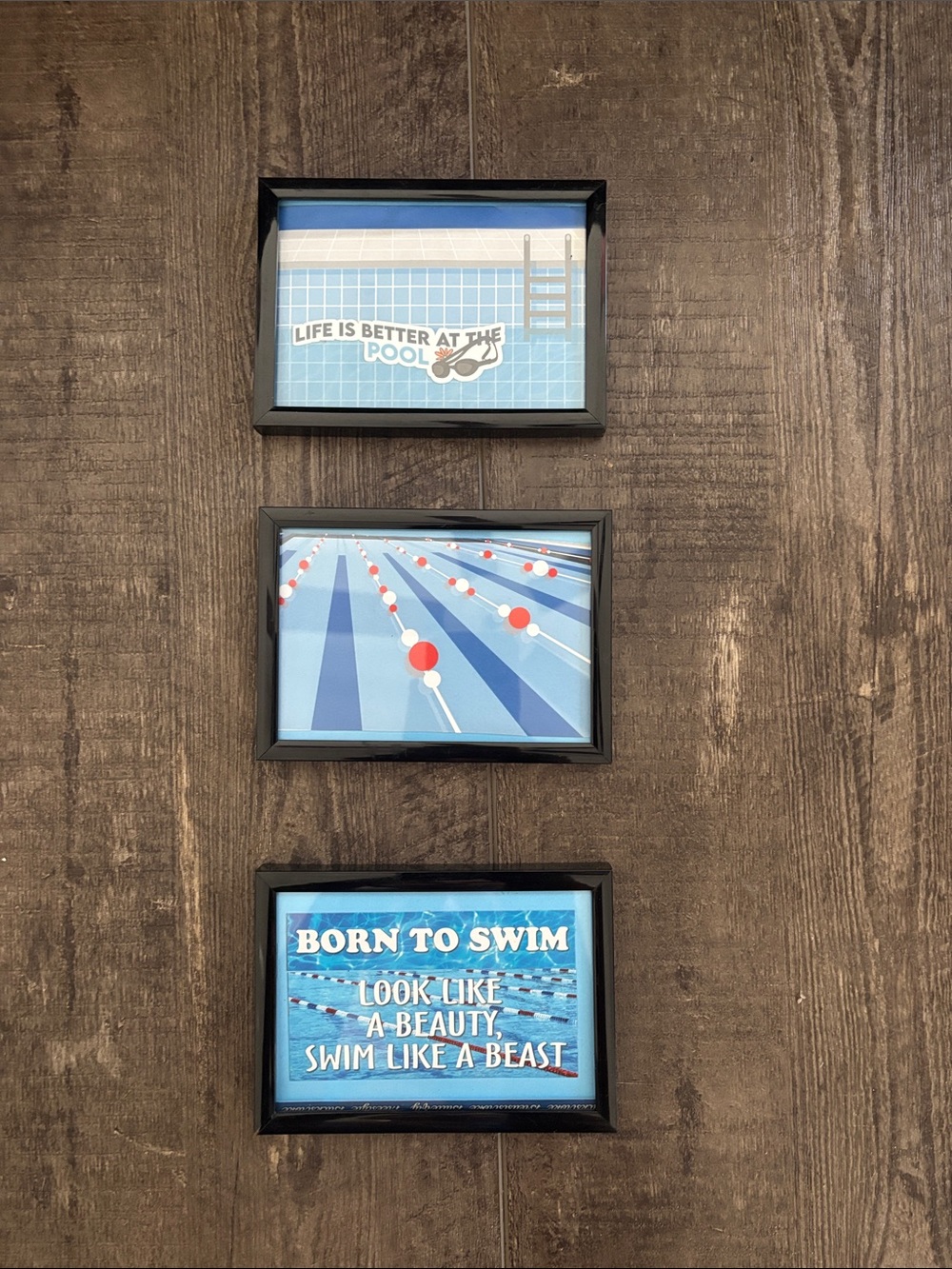 Swim Pool Wall Art Set of 3 - Blue Pool Decor Custom made.